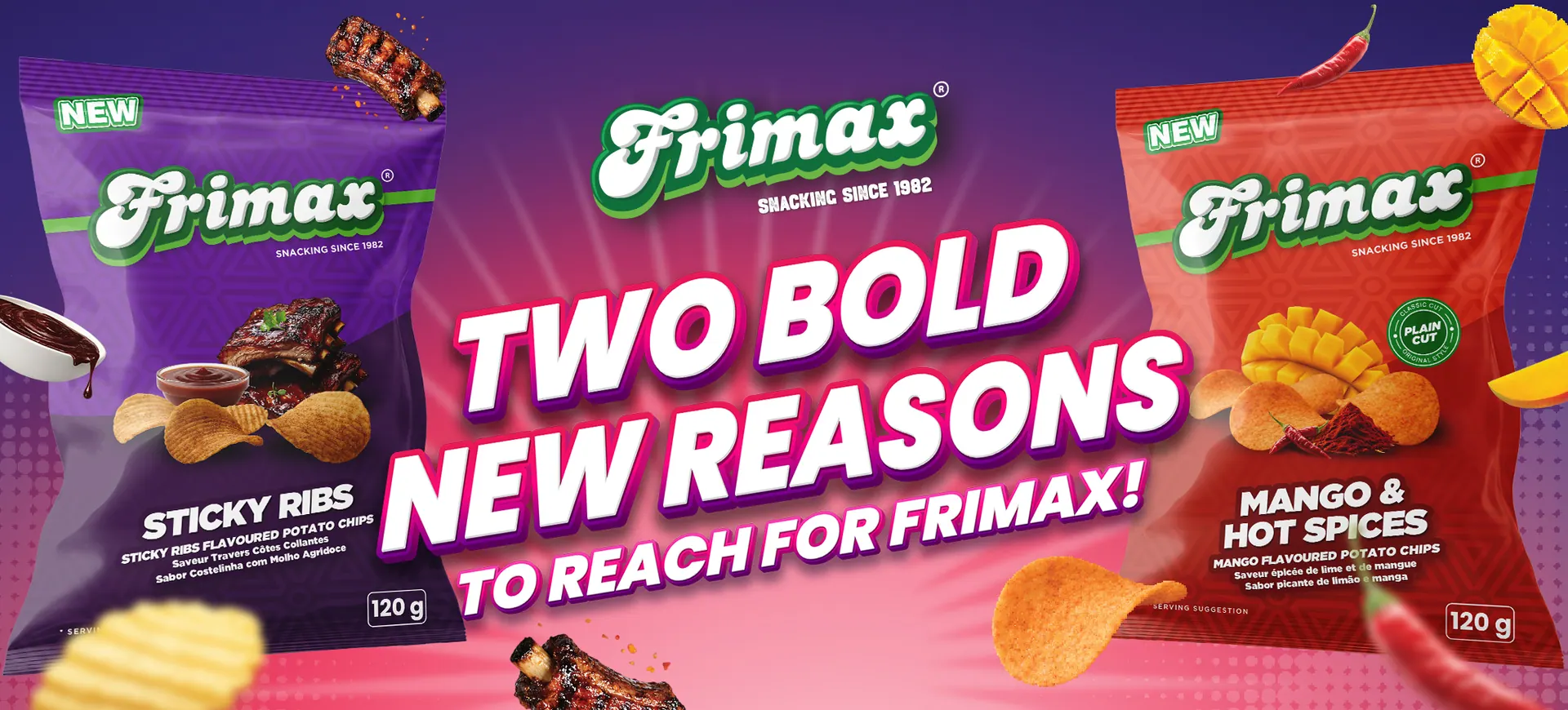 Frimax sticky ribs and mango hot spices potato chips
